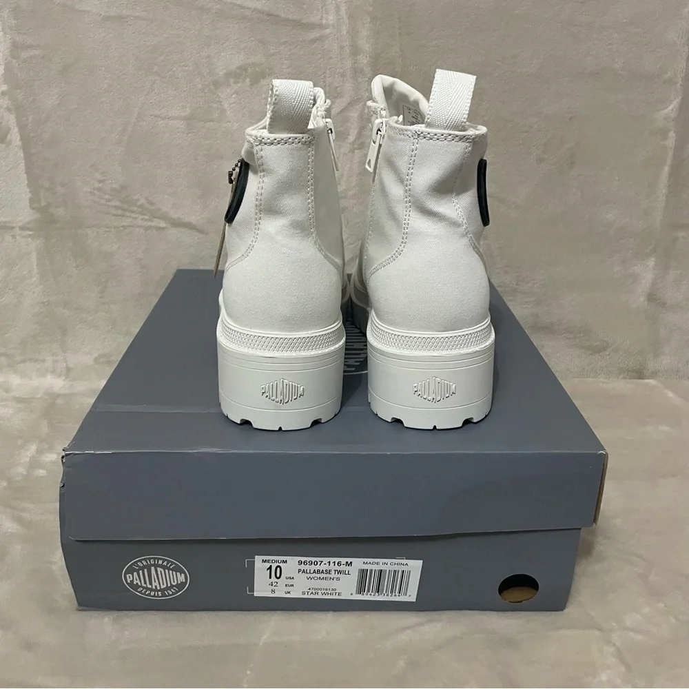 New Palladium Pallabase Twill White Boots Sz 10 Womens Y2K Chunky‎ Sole - Picture 4 of 13